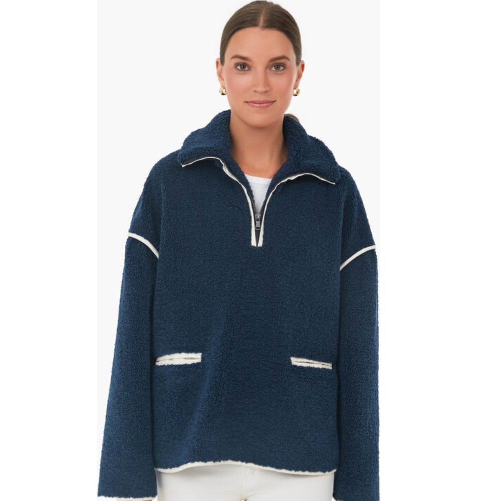 Tuckernuck Navy Rhodes Shearling Quarter Zip
